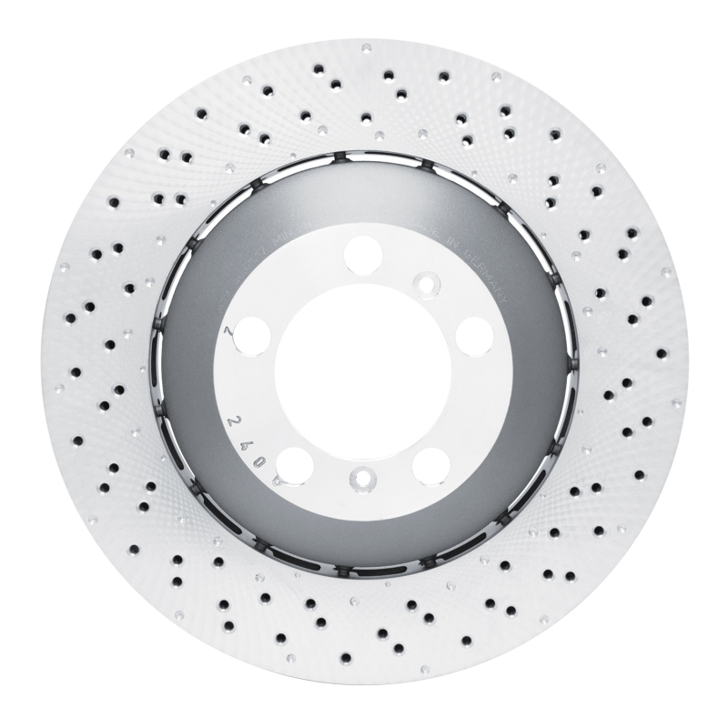 Porsche 911 Brake Rotor (1) - Front Right - R1 Concepts - Drilled Carbon Alloy GeoMET - `13-`19